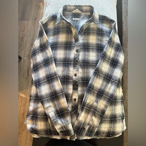 Weatherproof Plaid Button-Up Blouse - Black and Cream